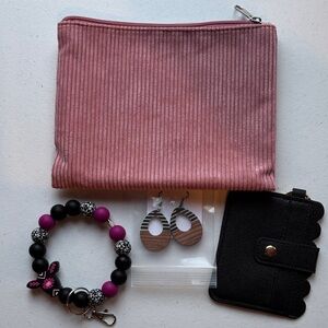 Pink Pouch and Black Wallet Set